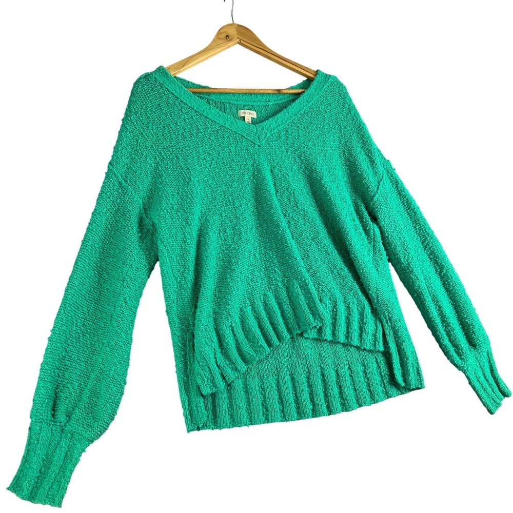 Pilcro Anthropologie Oversized Boho V-Neck Textured Knit High Lo Sweater Small - Picture 2 of 10